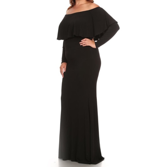 SALE Black Off Shoulder Ruffle Mermaid Maxi Dress - Picture 3 of 4